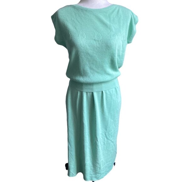 DUET Vintage 2 Piece Knit Skirt Set Mint Green Pastel US S/M - Picture 1 of 8